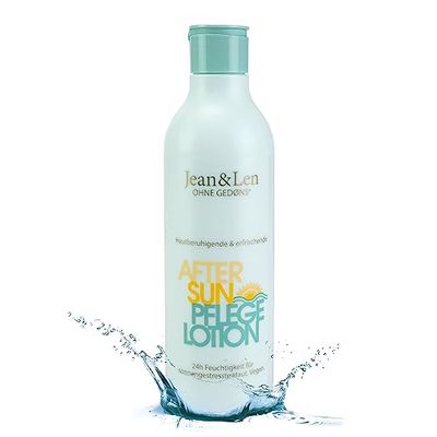 Jean & Len Loción After Sun, alivia y refresca la piel, con aloe vera y vitamina E, hasta 24h de hidratación para pieles estresadas por el sol, sin parabenos ni siliconas, Après Sun vegano, 250 ml