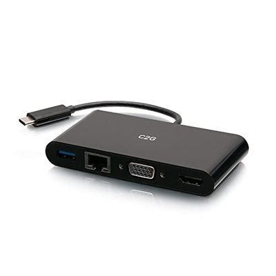 C2G Adaptateur USB-C vers HDMI VGA RJ45 - Blanc - Compatible avec MacBook Pro/Air, iPad Pro/Air, Galaxy, Surface Pro, XPS, etc.