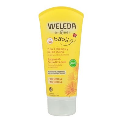 Weleda - Champô e gel de duche de malmequera, limpa, cuidado, neutro e protege, vegano, adequado para peles sensíveis - 200 ml