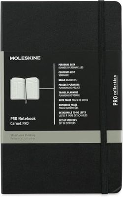 Moleskine Pro anteckningsbok, professionell kontorsanteckningsbok, hårt skydd och elastisk stängning, 124 sidor, stort format 13 x 21 cm, färg svart
