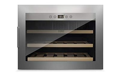 Caso WineSafe 18 EB Inox - Cave à vin pour 18 bouteilles - Appareil encastrable standard - Hauteur 45 cm - 5-20 °C - Éclairage intérieur - Verre filtre UV - Acier inoxydable - 629