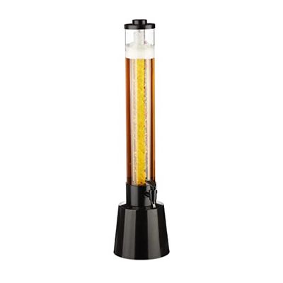 Relaxdays Torre de Cerveza con Grifo, 3 litros, dispensador de Bebidas con refrigerador, para jardín y Fiestas, 81 cm de Alto, Transparente/Negro Alta, 3 L, Enfriador, Beer Tower