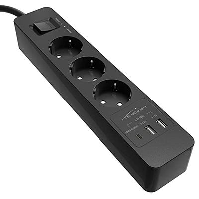 KabelDirekt – Listwa zasilająca z 3 gniazdami wtykowymi (USB, Power Delivery 3.0, ładuje w zależności od urządzenia do 3× szybciej, zabezpieczenie przed przepięciami, sprawdzony przez TÜV, czarny)