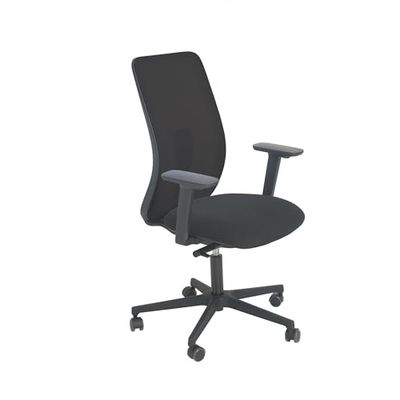 Real Piel RP Real Work ergonomiczne krzesło z oddychającej siatki, obrotowe, odchylane krzesło z regulacją wysokości i podłokietnikami, podstawa na kółkach, czarny + czarny