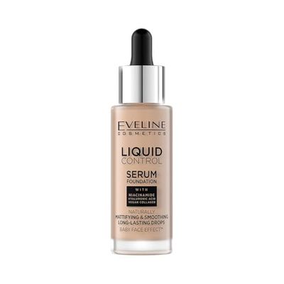 Eveline Cosmetics Liquid Control HD Fond de teint liquide avec niacinamide, beige naturel n° 035, formule hydratante longue durée 24 heures sur 24