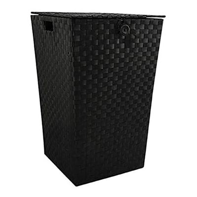 MSV Basket with Lid, Fabric, Black, 55 x 35 x 35 cm, 52 Pieces
