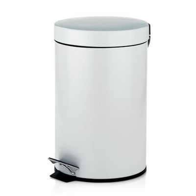 kela papelera cosmética blanca 3l, papelera metálica con pedal baño, papelera de baño con cubo interior y asa de transporte, MONACO, blanco mate