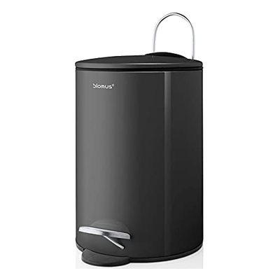 blomus - UBO Pedaalemmer van gepoedercoat staal, antraciet, 3 liter inhoud, Smart-Close-systeem, uitneembare emmer, exclusief badkameraccessoire (H x B x D): 24,5 x 17 x 17 cm, antraciet, 68888