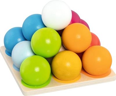 goki 58335 Juego de apilamiento y clasificación de Bolas de Madera, promueve la coordinación Ojo-Mano y la motricidad Fina, Juego clásico, apilamiento de Bolas de Colores, 15 cm x 15 cm, Juego de 14