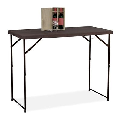 Relaxdays Tavolo da Campeggio Pieghevole, HLP: 74x120x60 cm, in Plastica, Regolabile in Altezza, 6 Persone, Marrone