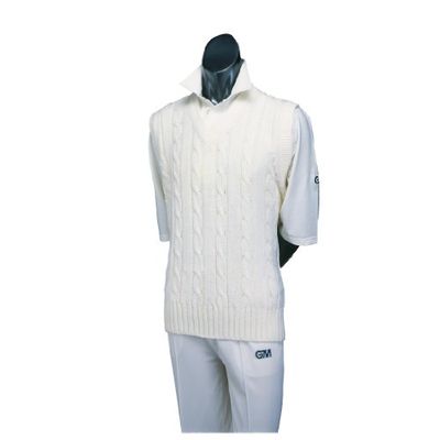 Gunn & Moore GM | Cricket Sweater Jumper | Classic Heavy Cable Knit | Sleeveless | Plain Cream | XS Junior to fit chest 20-22"