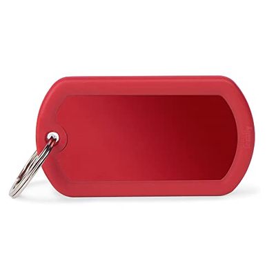 My Family Anpassad identifieringsplatta för hund Made in Italy, Röd militär etikett, Gratis graverad hund namnskylt, i aluminium och gummi, Hushtag Collection