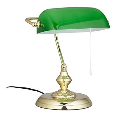 Relaxdays Flexo de secretária, candeeiro banqueiro, estilo vintage, latão, 31 x 22,5 x 18,5 cm, vidro metálico, verde