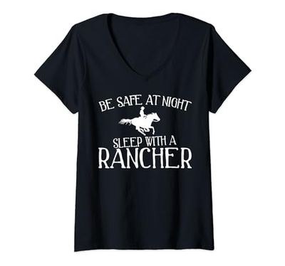 Mujer Divertido regalo de ranchero: sé seguro por la noche Camiseta Cuello V