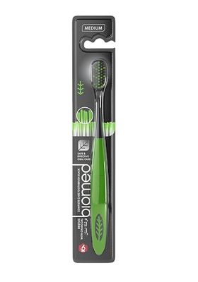 Brosse à dents Biomed Black Charcoal | Poils moyens avec extrémités arrondies, sans BPA | pour blanchiment, Vendue en couleurs bleue ou verte