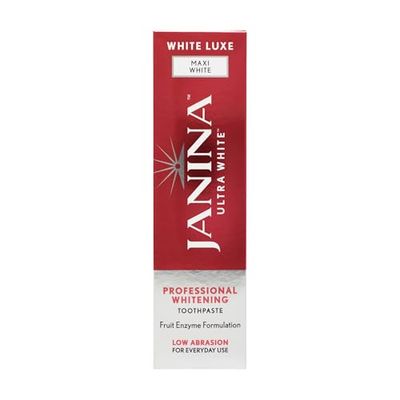 Janina Ultra White 75ml White Luxe Maxi White Toothpaste | Natural Fruit Enzyme Whitening | Low Abrasion Formula | Stain Removal & Plaque Control | Vegan & Cruelty Free