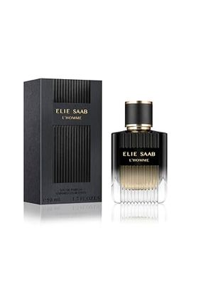 Elie Saab L'Homme 50 ml – Eau de Parfum de Hombre – Perfume Vetiver Boisé – Notas Sofisticadas de Bergamota, Cedro, Vetiver, Pachulí y Mirra – Botella de Vidrio con Lacado Negro Degradado