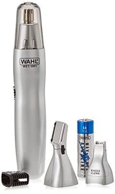 Wahl 3-in-1 Personal Trimmer, Trimmers for Men and Women, Nose Ear and Eyebrow Trimmer, Washable Heads, Trim Sideburns and Facial Hair, Peach Fuzz Trimming, Cordless