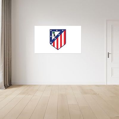 Pegatina de pared de vinilo con licencia del Atlético de Madrid, tamaño mediano, 100 cm de ancho x 60 cm de alto, escudo a todo color sobre blanco