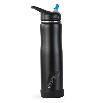 EcoVessel Summit-24 oz/709 ml trippelisolerad rostfritt stål varm eller kall dricksflaska, Black Shadow, 24 oz