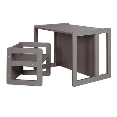 roba Ensemble Table + Chaise Réversible pour Enfant - Set Convertible en Banc et Tabouret - Bois Laqué Anthracite