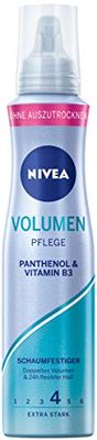 NIVEA Schiuma per la cura del volume, schiuma nutriente per capelli con protezione dal calore, pantenolo e vitamina B3, fermaglio per capelli per un maggiore volume (livello 4), mousse styling (150