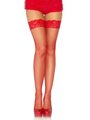 Leg Avenue Stay up Fishnet Stockings, Red, One Size