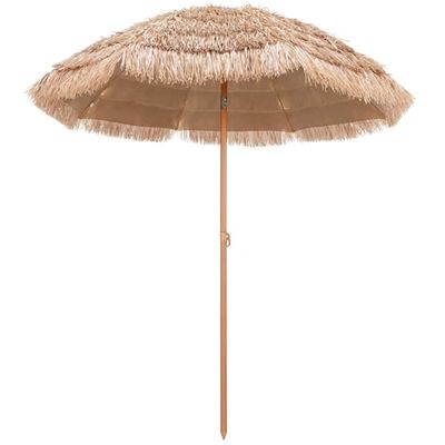 COSTWAY Parasol Hawaii, strandscherm, stro, UPF 50+, 30° knikbaar, tuinscherm, stroparasol, marktparasol, terrasparasol voor tuin, balkon, strand
