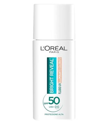 L'Oréal Paris Fläckresistent UV-vätska, för alla hudtyper, ljusa hudfärger, mörka fläckar och mindre synliga fläckar, med Niacinamid och SPF50, Bright Reveal, nyans: ljus, 50 ml