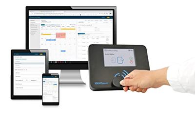 Système complet pour un suivi efficace du temps pour 15 employés avec jetons (porte-clés) avec interface Web, extensible à tout moment | IDENTsmart TimeRecording – ID800 Kit de démarrage basique