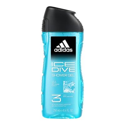 Adidas, Ice Dive żel pod prysznic do kąpieli 3 w 1 do ciała, włosów i twarzy, wegańska formuła, 250ml