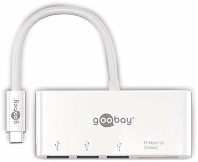 Goobay 62097 USB-C multiport adapter met drie USB 3.0 poorten + kaartlezer voor SD/MMC- en microSD-geheugenkaarten/USB-C naar 3x USB A + SD/microSD-kaartlezer