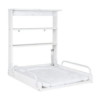 roba Permutador de parede dobrável colchão para bebés - 2 prateleiras práticas - compacto - suporta até 15 kg - madeira branca