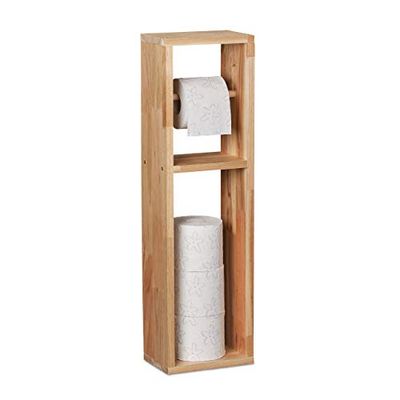 Relaxdays Porta Carta Igienica, in Legno di Noce, da Montare al Muro o da Appoggiare, Portarotoli, 70x20x13 cm, Naturale