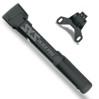 SKS GERMANY INJEX PRO minipump (cykelpump för resor, ergonomiskt T-handtag, optimerad hantering, platsbesparande fastsättning, MV EASY-huvud för alla ventiler), svart