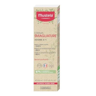 Mustela Krämavskiljning, förebyggande av hudbristningar, med avokado och shea, parfymfri, kropp, alla kvinnor, säker under graviditet och amning - återfuktar och lugnar huden (150 ml)