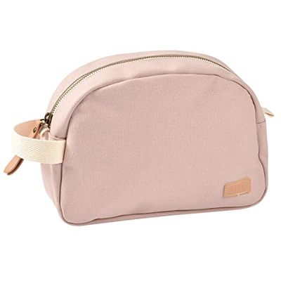 BÉABA, Trousse de toilette Bebe, Trousse de Soin bebe, Sac Geneve, Tissu Impermeable, 2 poches intérieures, 100% Coton, Rose Poudré