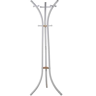 DRW Perchero de Suelo de Metal y Madera con 9 pomos en Blanco y Natural 60x54x175 cm
