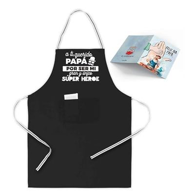 HappyMots - Vaderdagcadeau + wenskaart | Vaderdagdetails | Verjaardag beste papa klaar om cadeau te geven | Grappig keukenschort voor heren, Zwart, One size