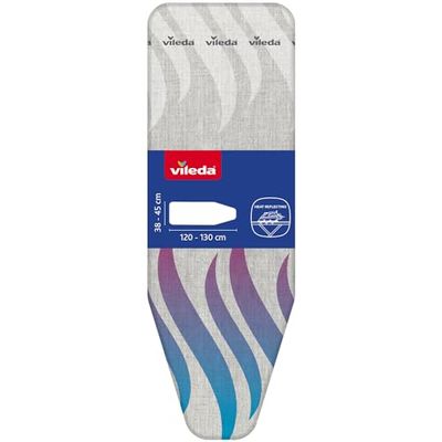 Vileda Total Reflect - Capa de passar metálica, reflete o vapor sobre a roupa, para passar a ferro extra rápido, ajustável, cinzento, 120 a 130 x 38 - 45 cm