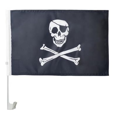 AZ FLAG - Drapeau Pirate tête de mort Pour Décoration Voiture Avec Attaches En PVC Et Système d'Accroche - Car Flag Corsaire - 100% Polyester - 50g - 45x30 cm