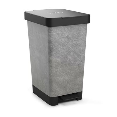 TATAY Smart Pedal Bin, 25L Capacity, Retractable Pedal, Polypropylene, BPA-Free, 30L Trash Bag. Stone, 26 x 36 x 47cm