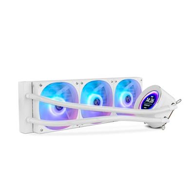 NOX XTREME PRODUCTS X-360 LCD WHITE - Raffreddamento a liquido ARGB con display LCD personalizzabile, Intel e AMD, 3 ventole da 120 mm, controllo PWM, pompa in rame, radiatore triplo alluminio, bianco