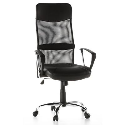hjh OFFICE 668010 Arton 20 Bureaustoel van kunstleer, zwart, draaistoel met mesh-rug