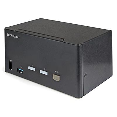 StarTech.com Switch Conmutador KVM de 2 Puertos DisplayPort 4K para 3 Monitores - Vídeo de 4K y 60Hz Ultra HD HDR - Hub Ladrón USB 3.0 de 2 Puertos y 4 Puertos USB 2.0 Audio HotKey TAA (SV231TDPU34K)