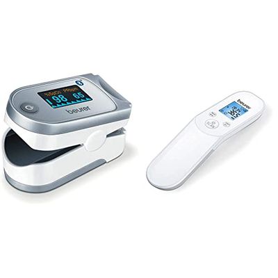 Beurer FT85 Non-Contact Clinical Thermometer | Digital infrared thermometer & PO60 Pulse Oximeter with Bluetooth | Measures Heart Rate and arterial Oxygen Saturation for Those with Medical Conditions