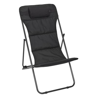 HOME DECO FACTORY, HD7255, Transat Plegable Corfú Negro, Diseño Ergonómico, Comodidad Óptima, Facilidad de Transporte, Resistente a Intemperias, Ideal Jardín Terraza Playa, 82x56x93cm, Negro