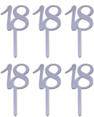 Mini Cake Topper 18 plata 6 piezas