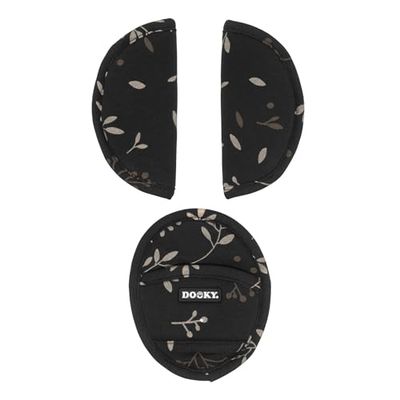 Original Dooky Universal Pads Romantiska blad svart bältesskydd & bälteskudde lämplig för åldersgrupp 0+ och 3 och 5-punktsremmar för babystol, barnvagn, buggy och bilstol, svart