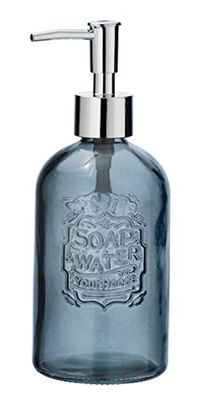WENKO Dispensador de jabón Vetro gris redondo - Dispensador de jabón líquido, dispensador de detergente Capacidad: 0.4 l, Vidrio, 8.5 x 19 x 7.5 cm, Gris